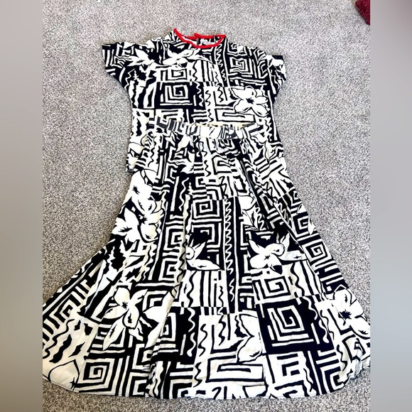 Vtg Jo Hardin Abstract Print Slit Midi Skirt Short Sleeve Top Co Ord Set Size 12 - Picture 1 of 15